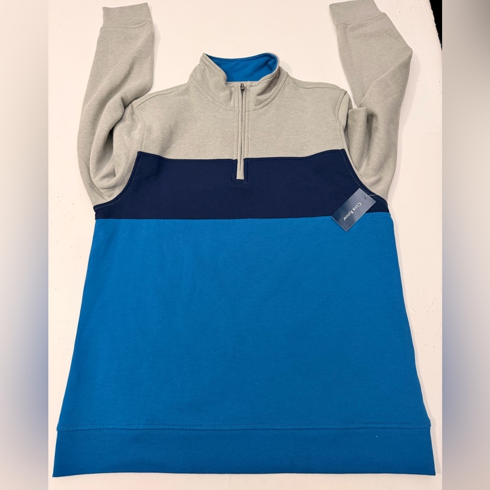 Club Room Men's Tri-Tone Fleece Hang Sweater - Light Gray, Dark Blue, Sky Blue - Picture 2 of 10
